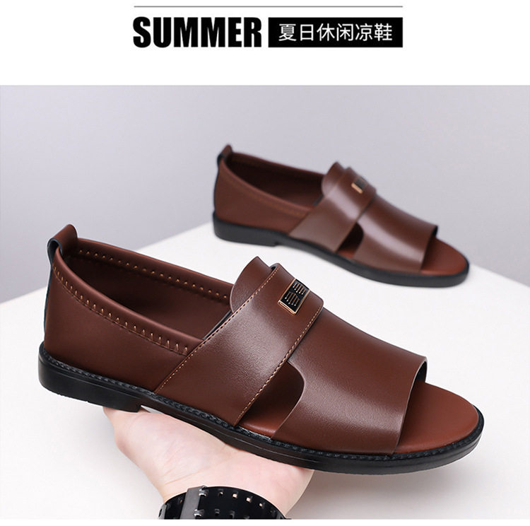 Dép sandal nam quai ngang kiểu La Mã da mềm chống trượt, hở ngón đi biển — Màu nâu , Đen chi tiết 18