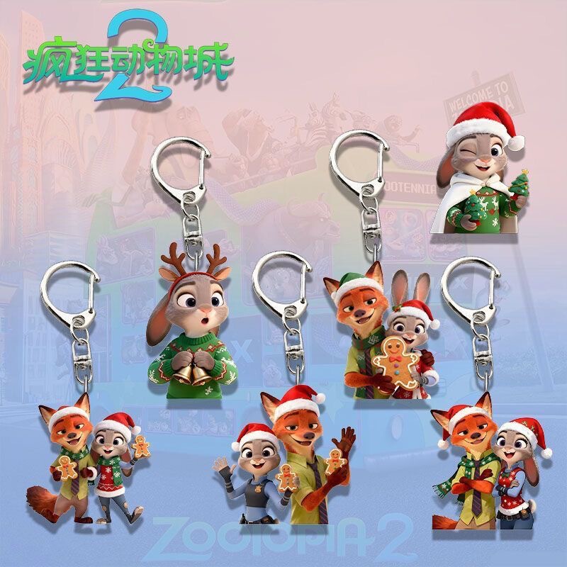 Zootopia 2 Judy Nick Peripheral Christmas Acrylic Cute School Bag Keychain Gift Pendant Zootopia 2 Judy Nick Peripheral Christmas Acrylic Cute School Bag Keychain Gift Pendant