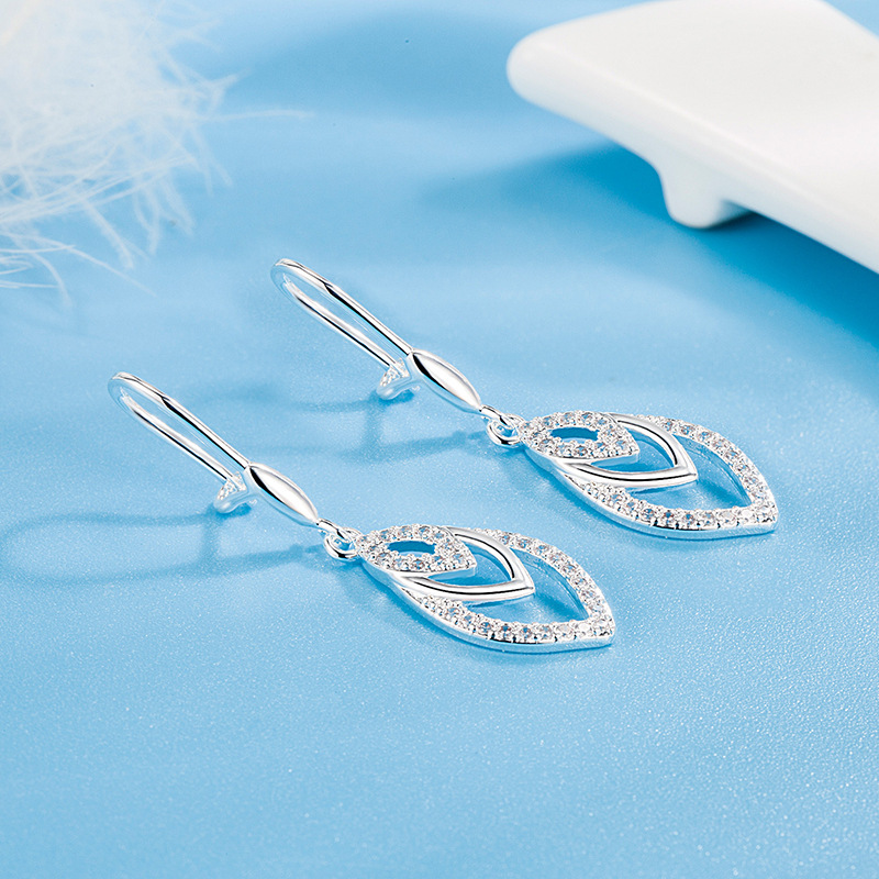 Cross border new pattern Silver Drop Earrings senior personality temperament ear hook Full bore zircon Earrings