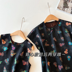 2025夏复古云纱提花盘扣短袖衬衫夏季新品新中式国风女士T恤半袖