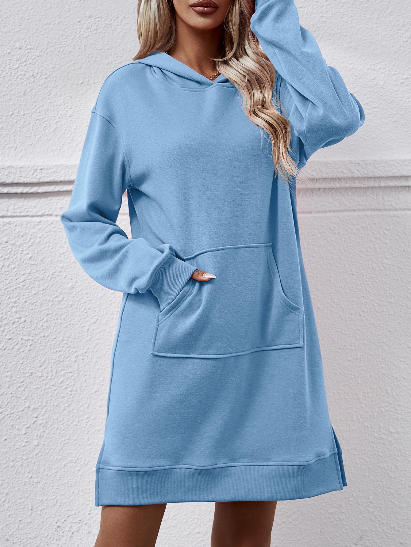 Autumn Winter Women Clothing Hooded Long Sleeve Kangaroo Pocket Split Long Sweater Dress 7 Autumn Winter Women Clothing Hooded Long Sleeve Kangaroo Pocket Split Long Sweater Dress