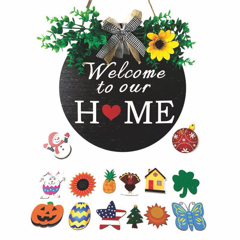 Seasonal Welcome Door Listing Round Wooden Front Door Logo Christmas Easter Holiday Porch Home Decor