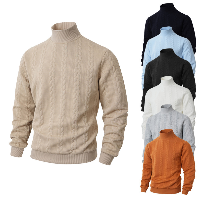 Cross-Border Best-Selling Solid Color High-Neck Men's Knitwear Jacquard Sweater for Inner Wear or Outer Layering, Suitable for Home and Outdoor Casual Wear