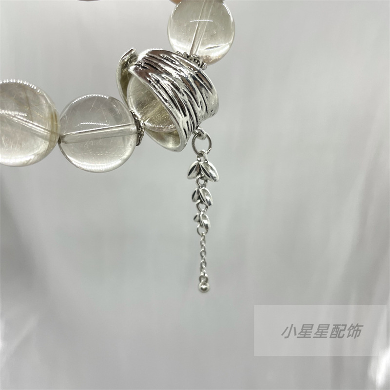 クリスタルアクセサリーレトロ合金模造シルバー古い職人技クラシックオープンリングリーフタッセルリフトアクセサリー|undefined