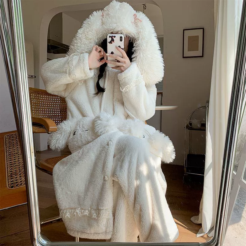 Коралловый бархатный халат женский осенний и зимний плюшевый капюшон зимний плюшевый пижама халат фланелевая домашняя одежда