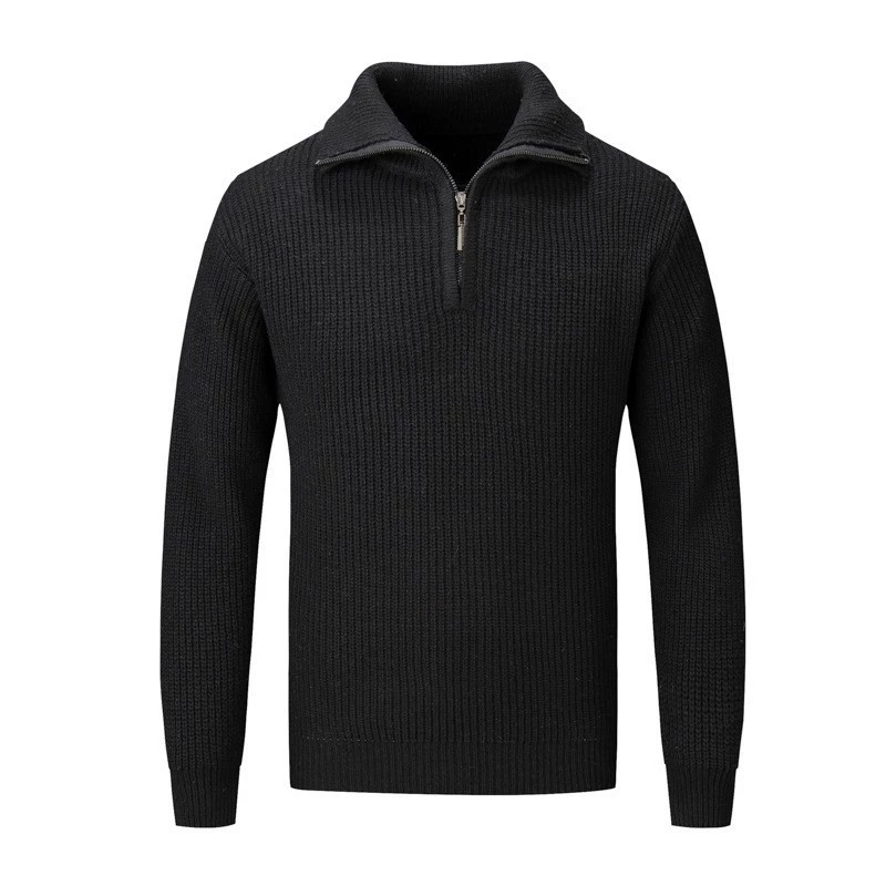 Men's demi-season sweater with zipper, colored knitted long-sleeve, high collar, loose fit, high-quality style
