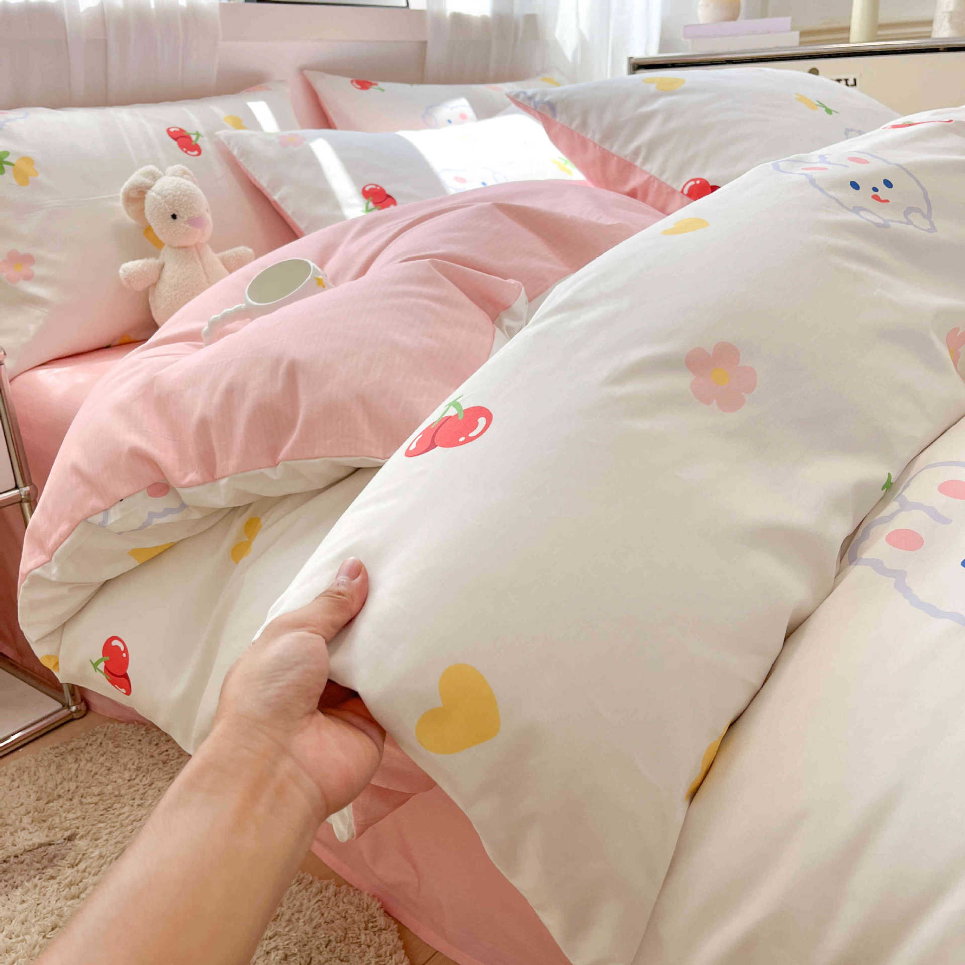 Cama de algodón de cuatro piezas, sábanas de cama de algodón, cama de cama de tres piezas, nuevo dormitorio, cama de cama de tres piezas