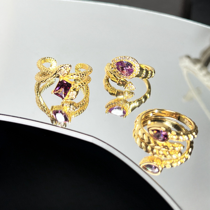 6g Weight Zircon Inlay Material Open Rings Classification Adjustable Ring Size 1 Piece Quantity Daily Occasion Copper Material Snake Pattern All Seasons Season Women's Gender Inlay Design IG Style Style Wholesale Jewelry IG Style Snake Copper Zircon Inlay Open Rings 6