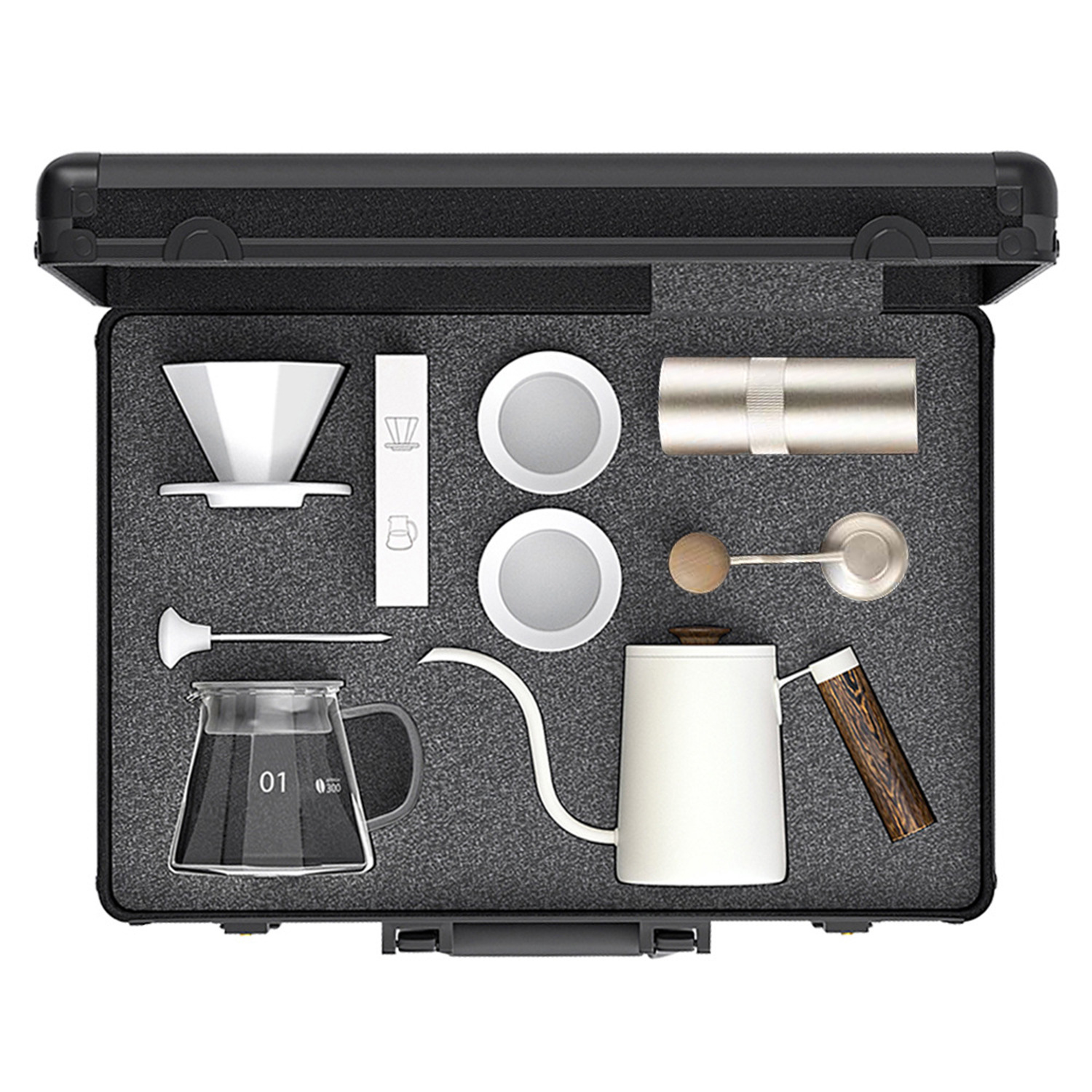 Sfei-caja de aluminio portátil para viajes al aire libre, molinillo de café, olla para preparar café a mano, filtro de goteo para acampar, juego de café para preparar a mano, caja de regalo