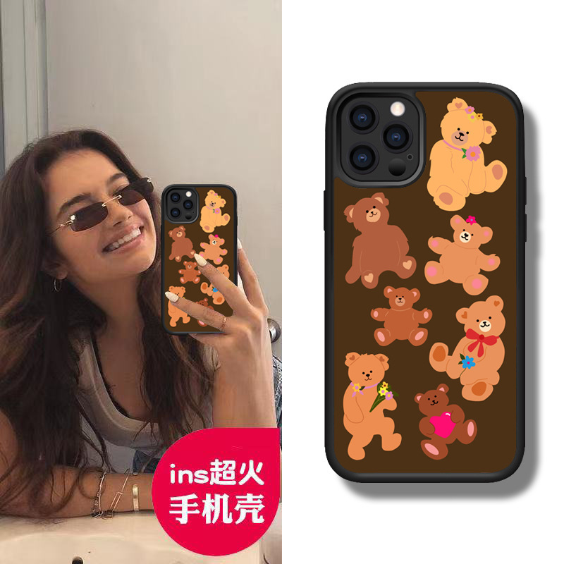 Suitable for iPhone 14/15/16 Apple 17 Pro Max Wildflower Pattern Bear Soft Edge Anti-Drop Full-Cover Phone Case Suitable for iPhone 14/15/16 Apple 17 Pro Max Wildflower Pattern Bear Soft Edge Anti-Drop Full-Cover Phone Case
