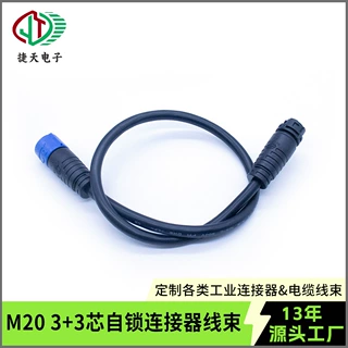 M20 3+3芯自锁反插防水延长线公母对接插头户外植物led灯电源信号