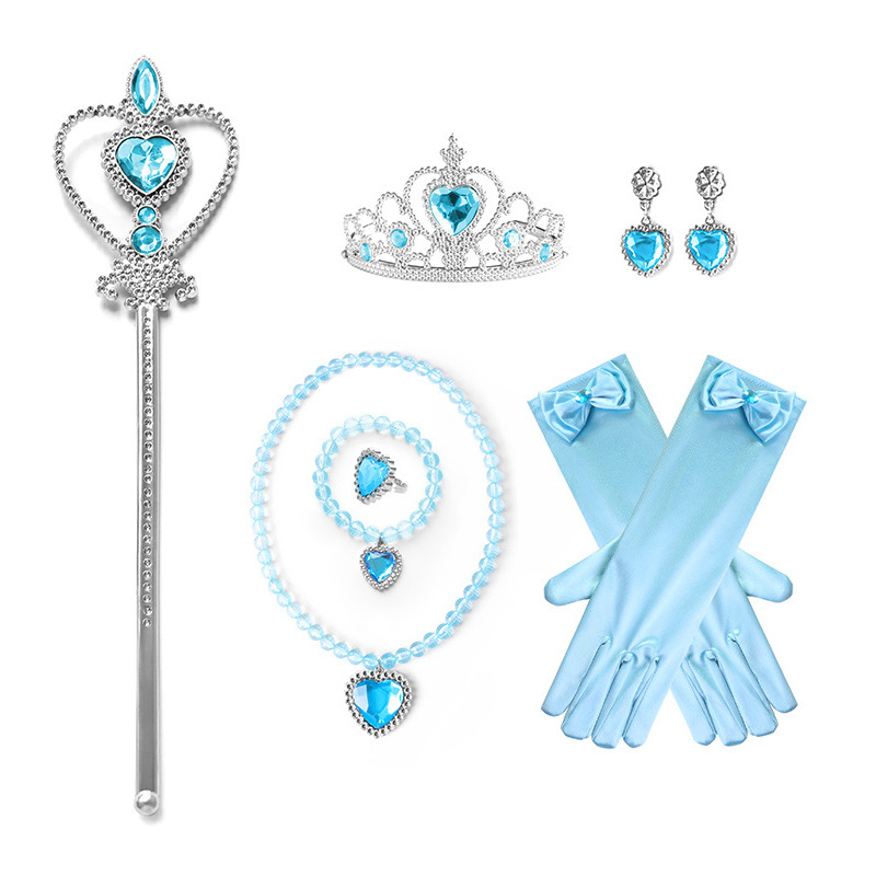 Frozen princesa amor collar traje niñas princesa joyería niños melocotón corazón con corona de diamantes palo mágico