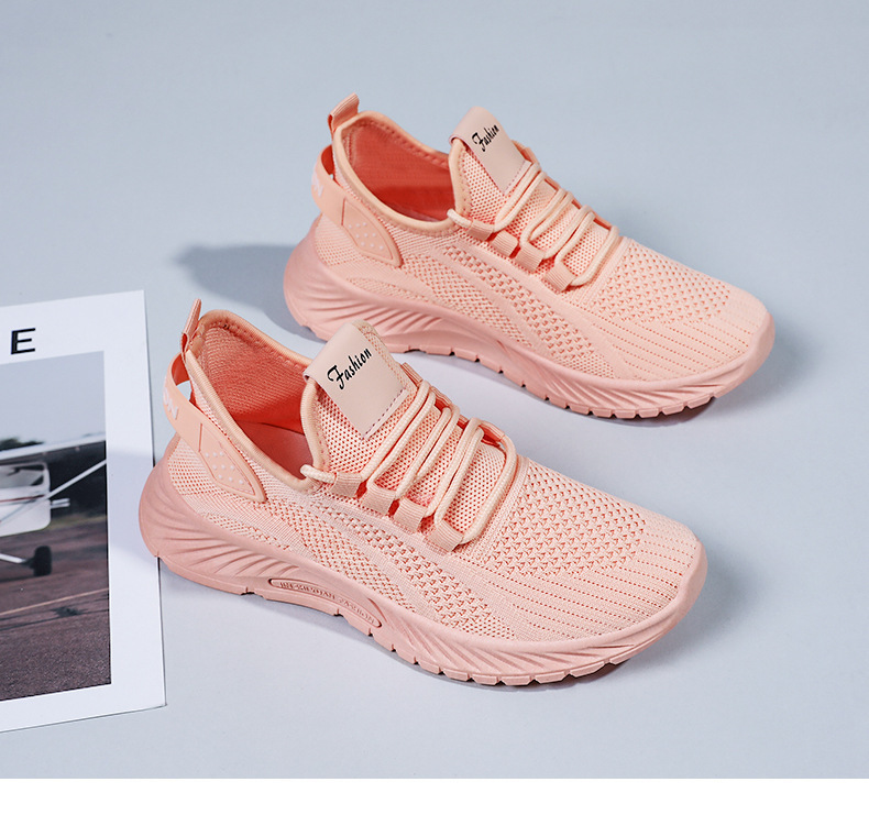 Cross-Border Plus Size Casual Breathable Sneakers Women's Versatile Solid Color Running Shoes_voghion.com