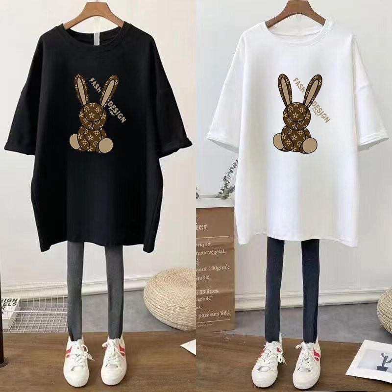 chubby girl plus fat plus size 300kg long Korean slim pregnant women's coat loose belly-covering short sleeve T-shirt women's tide