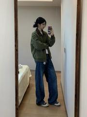 复古军绿色拼接棒球服外套女2025年春秋新款宽松设计感撞色夹克潮