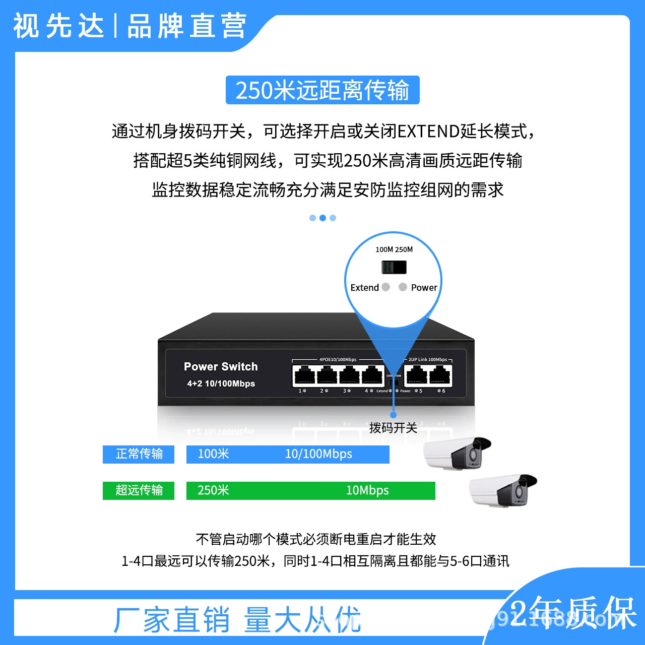 视先达 POE switch Gigabit standard 48VPOE network split-cluster power supply network networking equipment