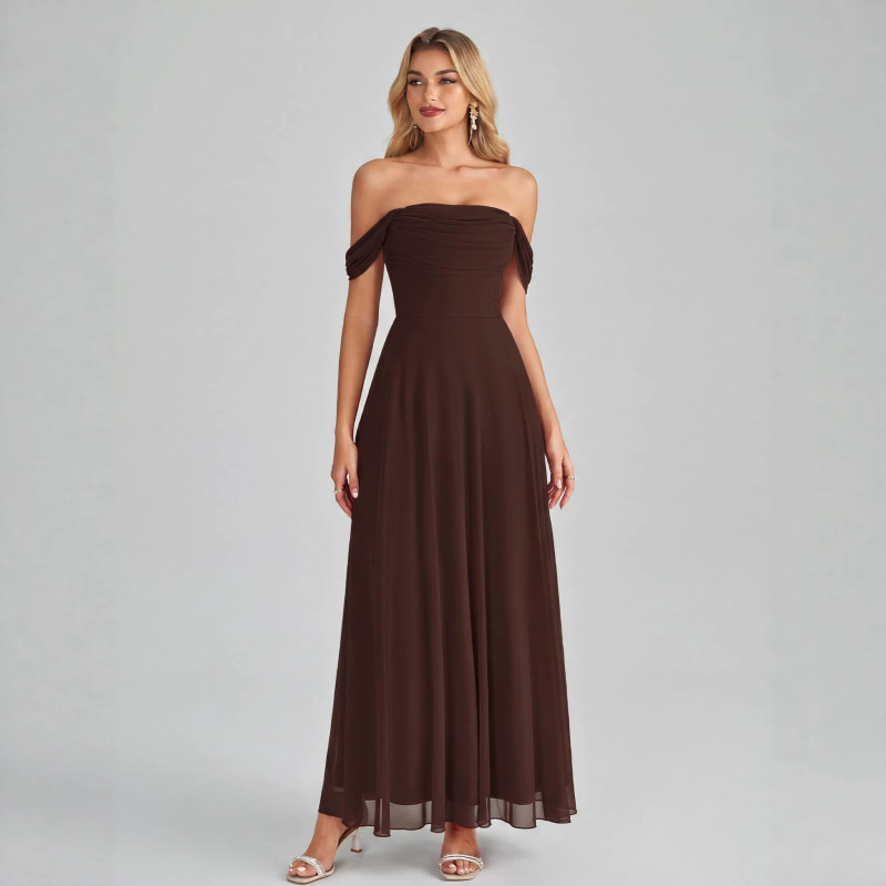 Cross-border new one-shoulder strapless chiffon long bridesmaid dress with a fitted waist and A-line skirt, suitable for wedding guests and formal occasions Cross-border new one-shoulder strapless chiffon long bridesmaid dress with a fitted waist and A-line skirt, suitable for wedding guests and formal occasions