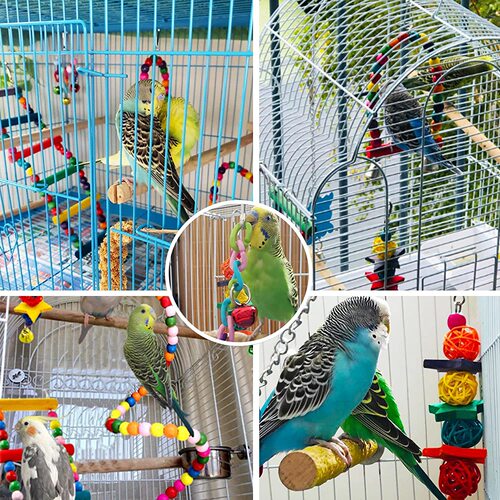 7 Pieces Parrot Toy Bird Cage Accessories Bird Supplies Tools Ladder Mirror Swing Bell Bird Toy