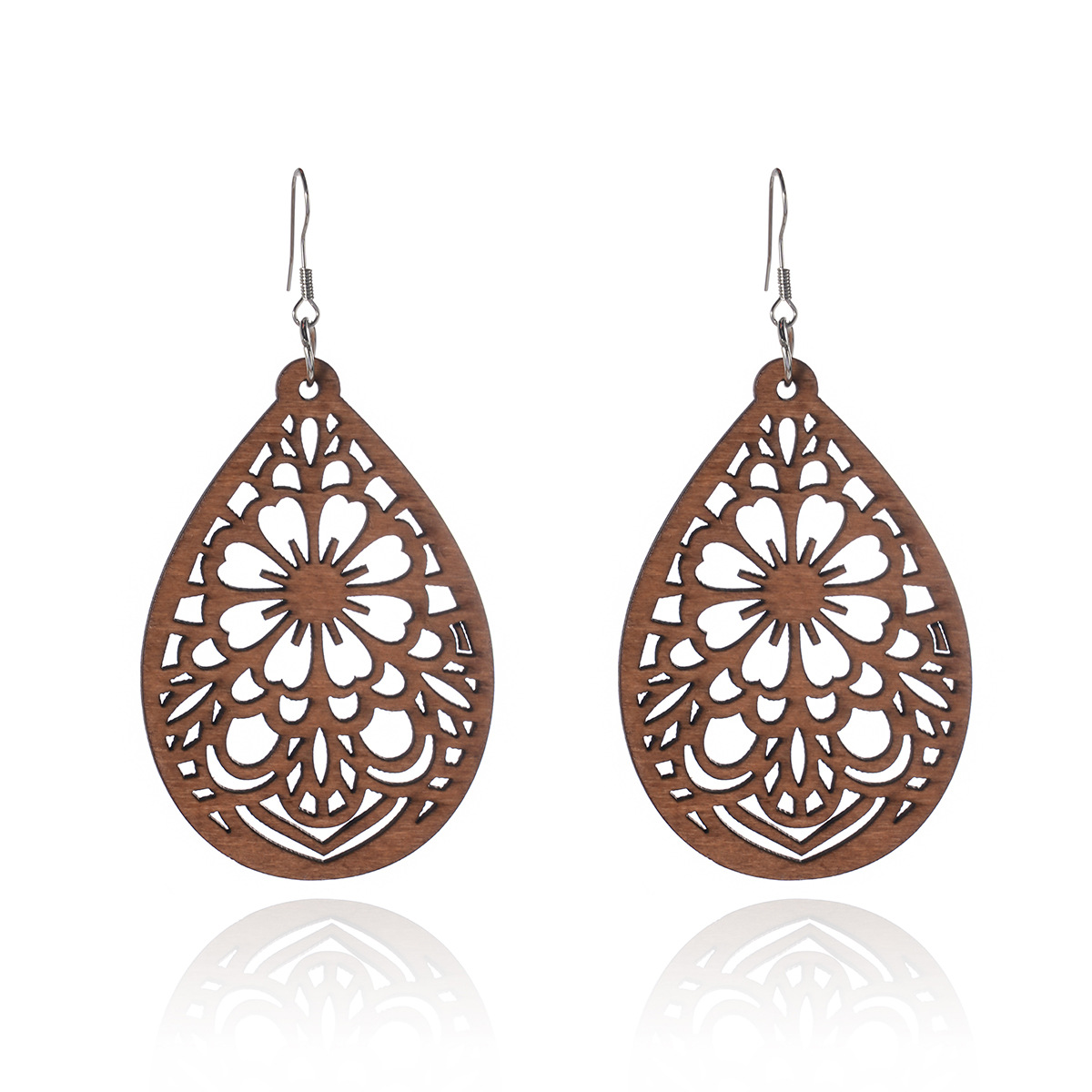 Retro wooden geometric fashionable earrings drop-shaped