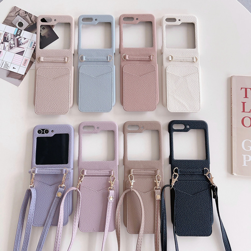 For Samsung Galaxy Z FLIP5/6 Solid Color Flip Phone Leather Case Z FLIP3/4 Wallet Card Case For Samsung Galaxy Z FLIP5/6 Solid Color Flip Phone Leather Case Z FLIP3/4 Wallet Card Case