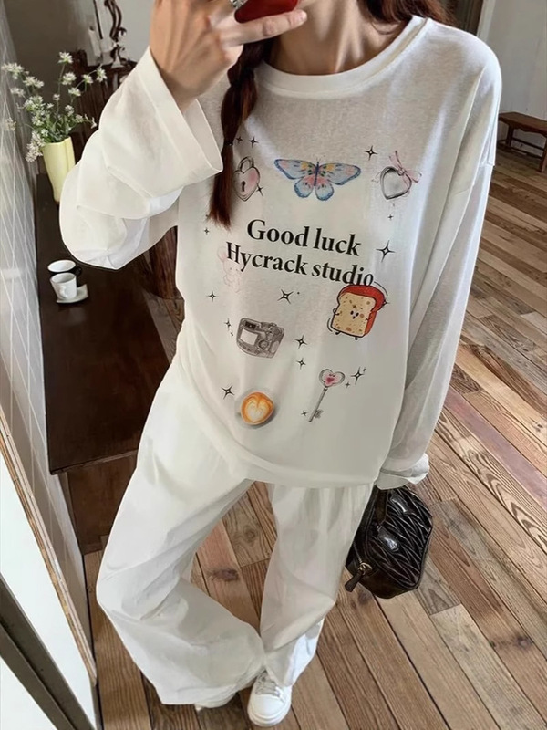 Hycrack有趣图案印花凉感天丝薄款夏季防晒罩衫韩系女上衣微透t恤|undefined