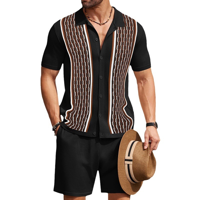 Set polo casual da uomo in fresco jacquard di seta lavorato a maglia in due pezzi SY0198_voghion.com