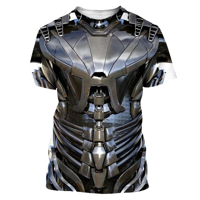 Tecnología genial, armadura, impresión 3D, spot 2024, camiseta de hombre transpirable de manga corta con cuello redondo suelto casual de moda