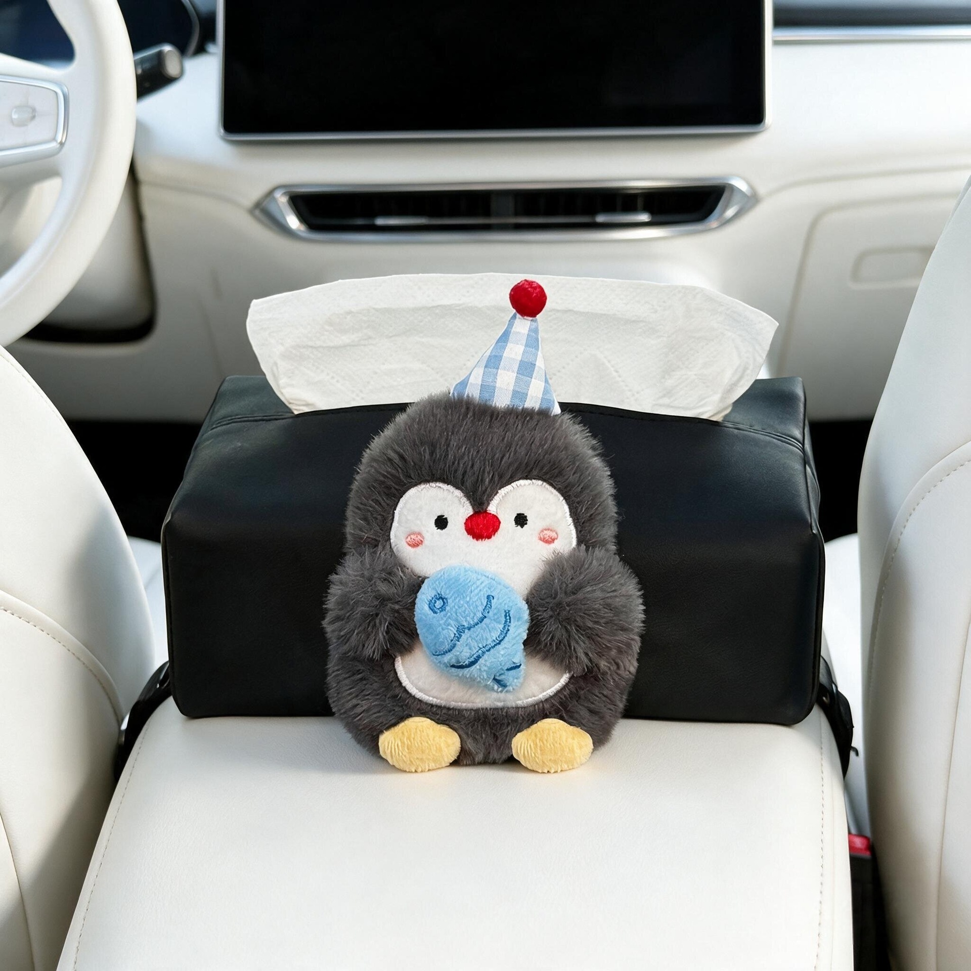 2026 New Car Tissue Box, Car Armrest Box Tissue Bag, Seat-mounted Car Tissue Bag, Cute Penguin Design for Women