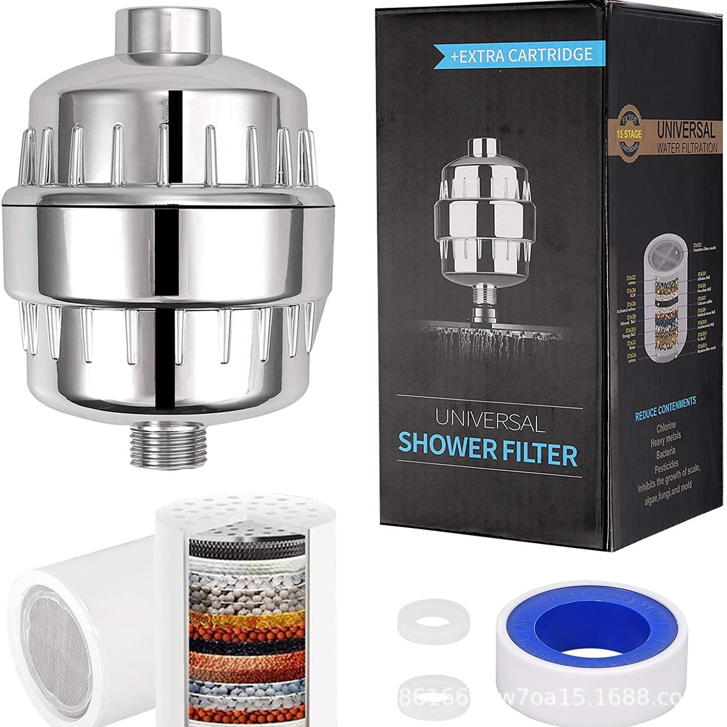 15-Level Household Filter Bath Water Purifier Skin Beauty Chlorine Removal Filter Bath Water Softener Shower Head Set