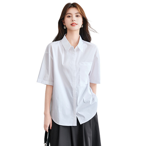 Cotton Cocoon Women's White Short-Sleeve Shirt 2025 Summer New Commute Fashion Korean Style White Shirt Casual Matchable
