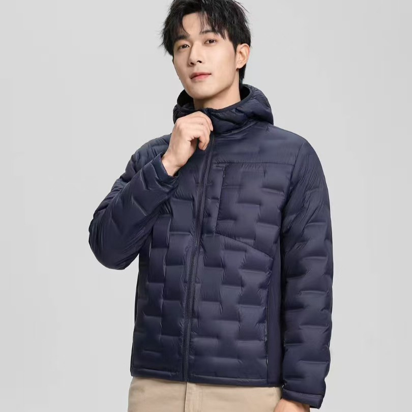 Chaqueta de plumón ligera de gama alta para hombres cortos de otoño 2025 nuevo 90 chaqueta deportiva con capuchón resistente al viento a prueba de frío