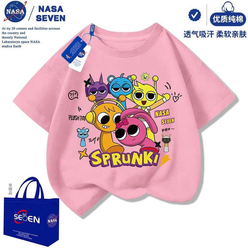 NASA リズムボックス子供用ピュアコットン Tシャツ西洋スタイル夏 sprunki オルゴール半袖トップス男の子と女の子用|undefined