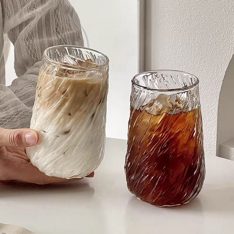 Taza de café de vidrio con alto contenido de borosilicato, taza de agua de latte americano de hielo de gran capacidad para el hogar, taza transparente resistente a altas temperaturas, taza de agua de té verde