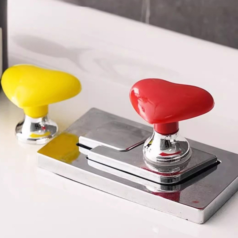 Creative Heart-Shaped Toilet Flush Button with Colorful Heart Design for Long Nails