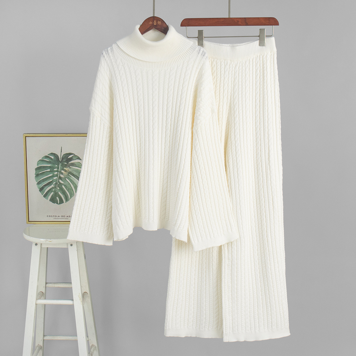 Kabelstrick Pullover Und Shorts Set Für Damen Im Herbst Stil_voghion.com
