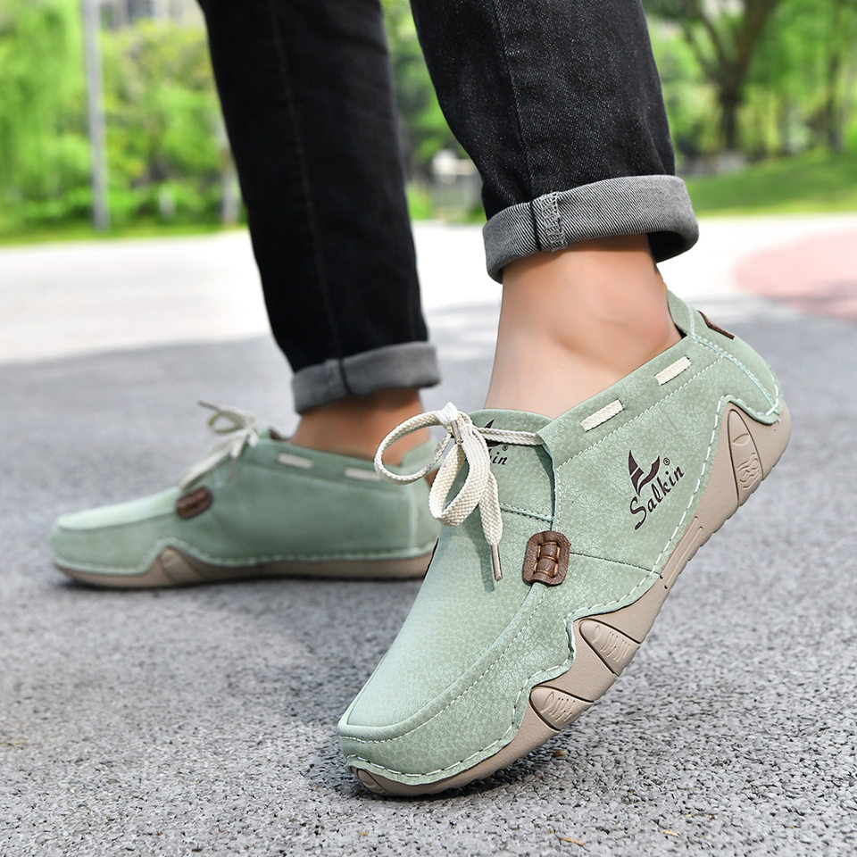 Giày lười nam cỡ lớn da heo khoét lỗ cổ cao, giày slip-on mũi tròn đế cao su — 2691 màu nâu, 2691 màu trắng, 2691 màu xanh lá cây, 2691 màu đen chi tiết 1