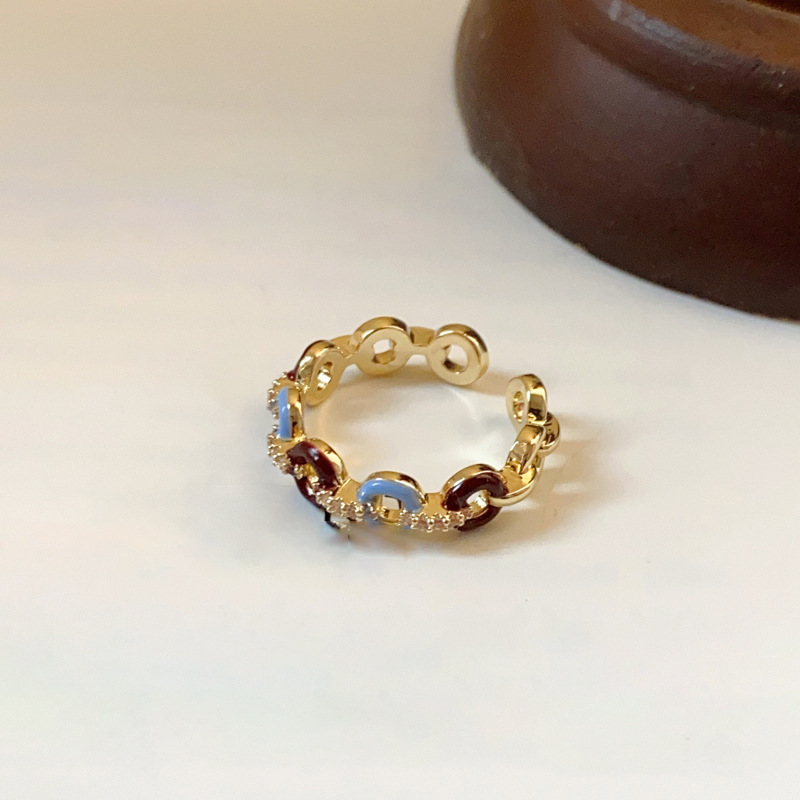 Bague ouverte en or véritable plaqué or avec zircon en forme de goutte d'huile, pour femme, Design Sense, bague d'index haut de gamme._voghion.com