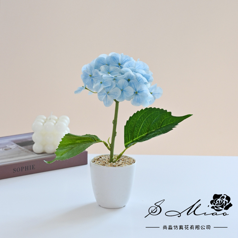 Flor falsa película 3D pequeña hortenida bonsai de alta calidad fábrica de flores de simulación decoración del hogar plantación verde flor falsa plantación en maceta