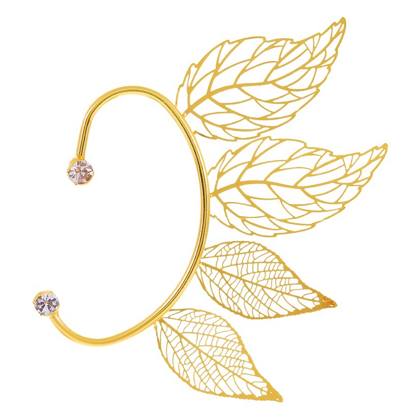 European and American Cross-border Simple Fashion Flash Diamond Hollow Leaves Ear Hanging Internet Celebrity Tide Ear Clip Earrings Accessories without Ear Holes