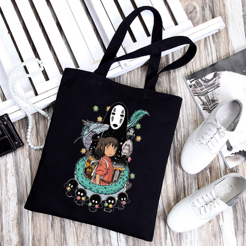 Totoro de dibujos animados impreso bolsa de lona bolso de hombro estudiante casual bolsa plegable bolsa de compras portátil Comercio exterior transfronterizo