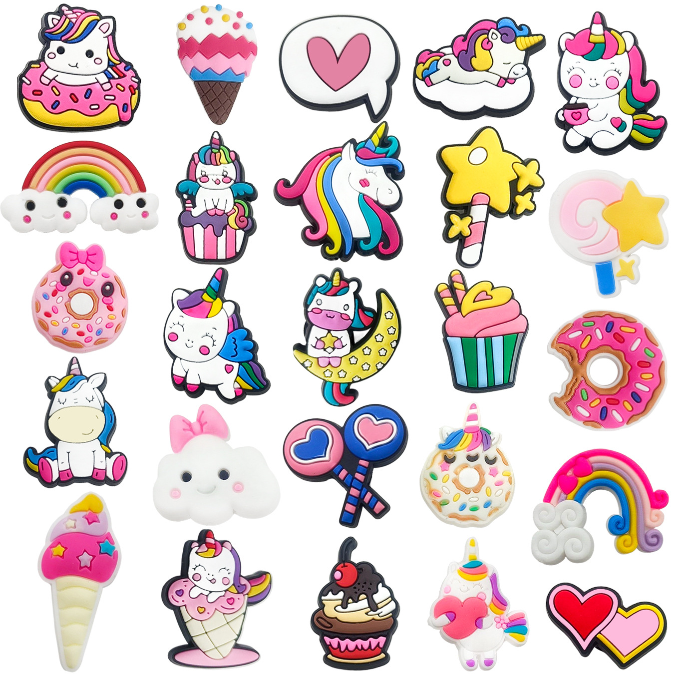 Invierno nuevo colorido unicornio serie agujero Zapatos flor Polaroid Arco Iris pony accesorios para niños transfronteriza en stock