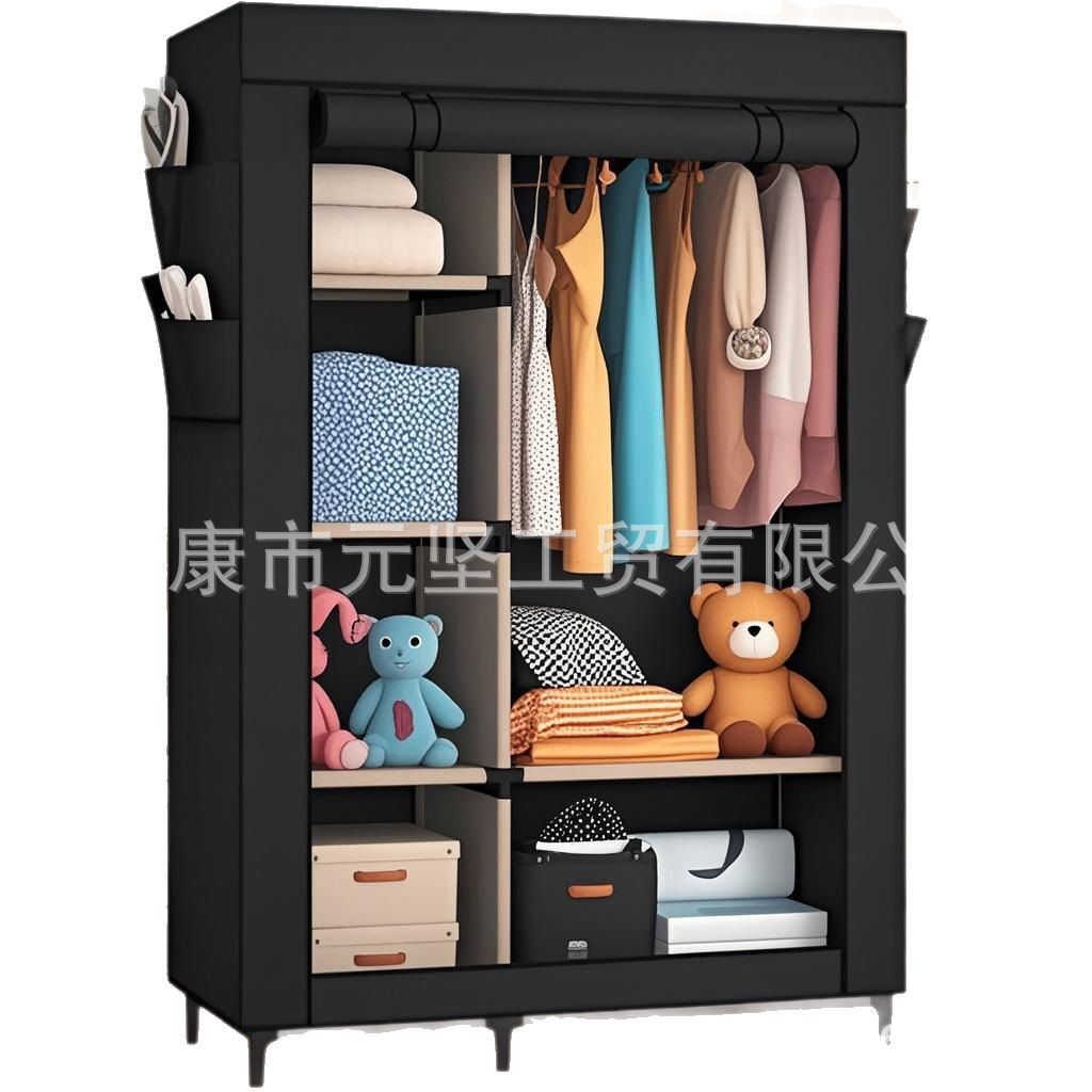 Armario de tela simple, armario de almacenamiento, armario a prueba de polvo, dormitorio, marco de acero, combinación de refuerzo, armario de estudiantes de alquiler al por mayor