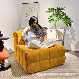 法式华夫格灯芯绒懒人沙发小户型休闲阳台客厅单人方糖沙发