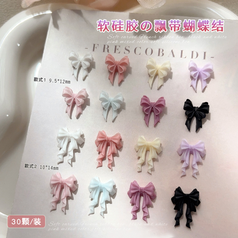 Soft Carving Silicone Bow Nail Art Jewelry Sweet Macaron Wave Bow Tie Black and White Color Wear Armor Small Accessories