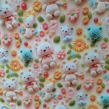 厂家直销5D立体浮雕快乐熊数码印花云锦缎棉绸人造棉布料现货批发