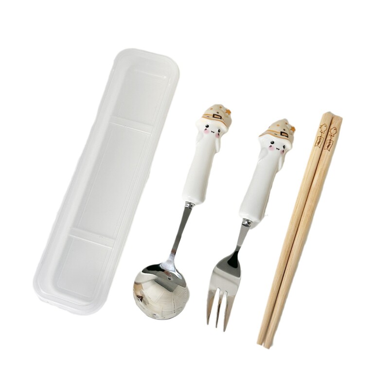 スプーンでスープを飲む高颜値ステンレス陶磁器スプーンかわいい箸セット携帯家庭用アニメクリスマス食器|undefined