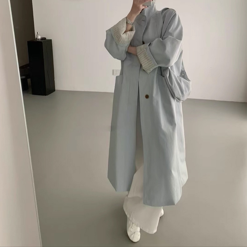 Trench coat feminino de comprimento médio, tendência primavera/outono 2025, estilo coreano, ideal para mulheres de estatura baixa._voghion.com