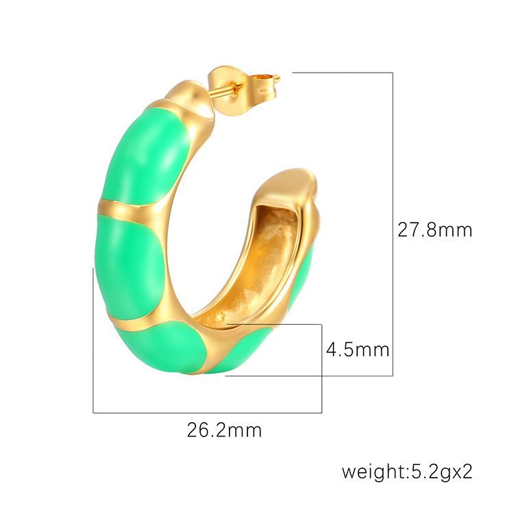 Europeo y americano minimalista creativo color gota de aceite en forma de C pendientes de acero inoxidable chapado en oro de bambú INS estilo diseño de joyería al por mayor