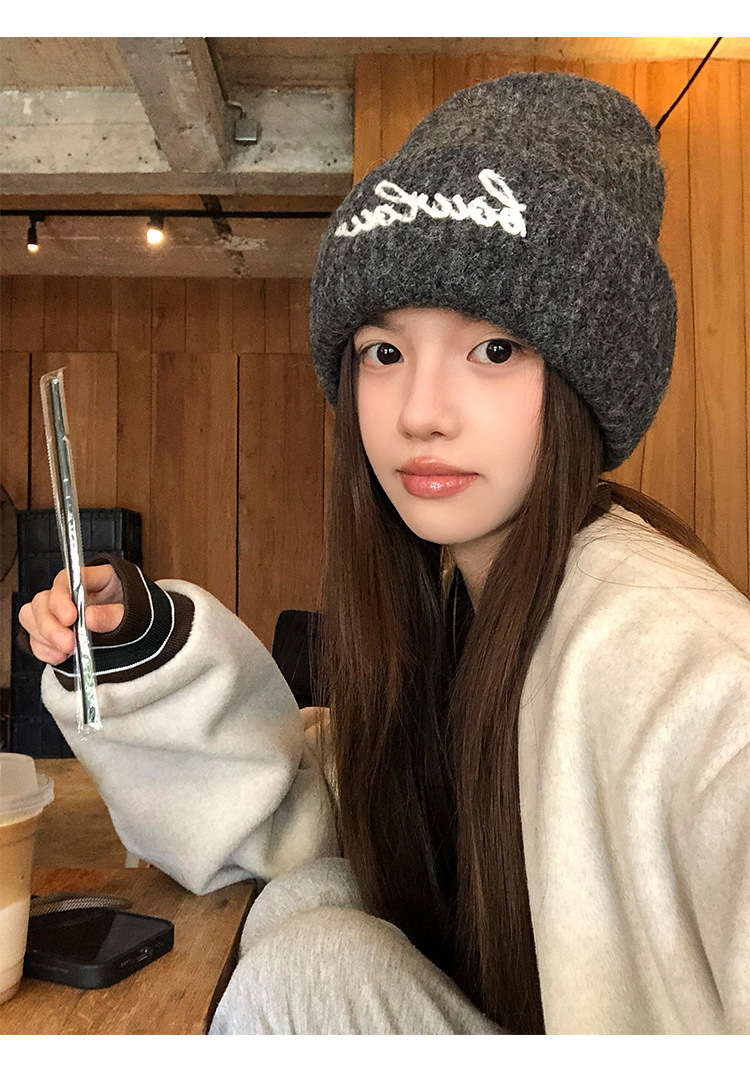 Herbst Winter Für Frauen Amerikanischen Stil Vielseitig Brief Slouchy Beanie Großer Umfang Warme Kopf Wrap Outdoor Casual_voghion.com