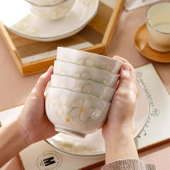 碗2025新型碗皿セット家庭用釉薬下彩陶磁器食器碗皿セット高顔値飯碗セット